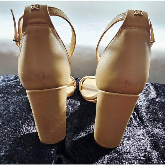 Sam Edelman Yaro Block Heel Sandals Size 7.5 Leather Ankle Strap Beige Nude - Picture 3 of 8